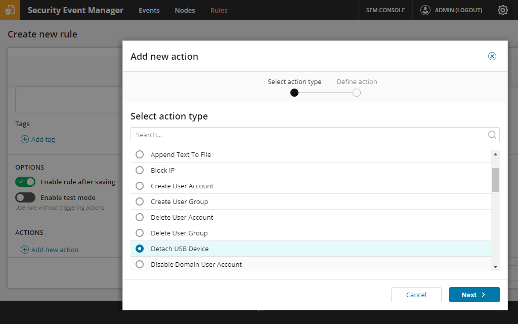 screenshot of Security Event Manager